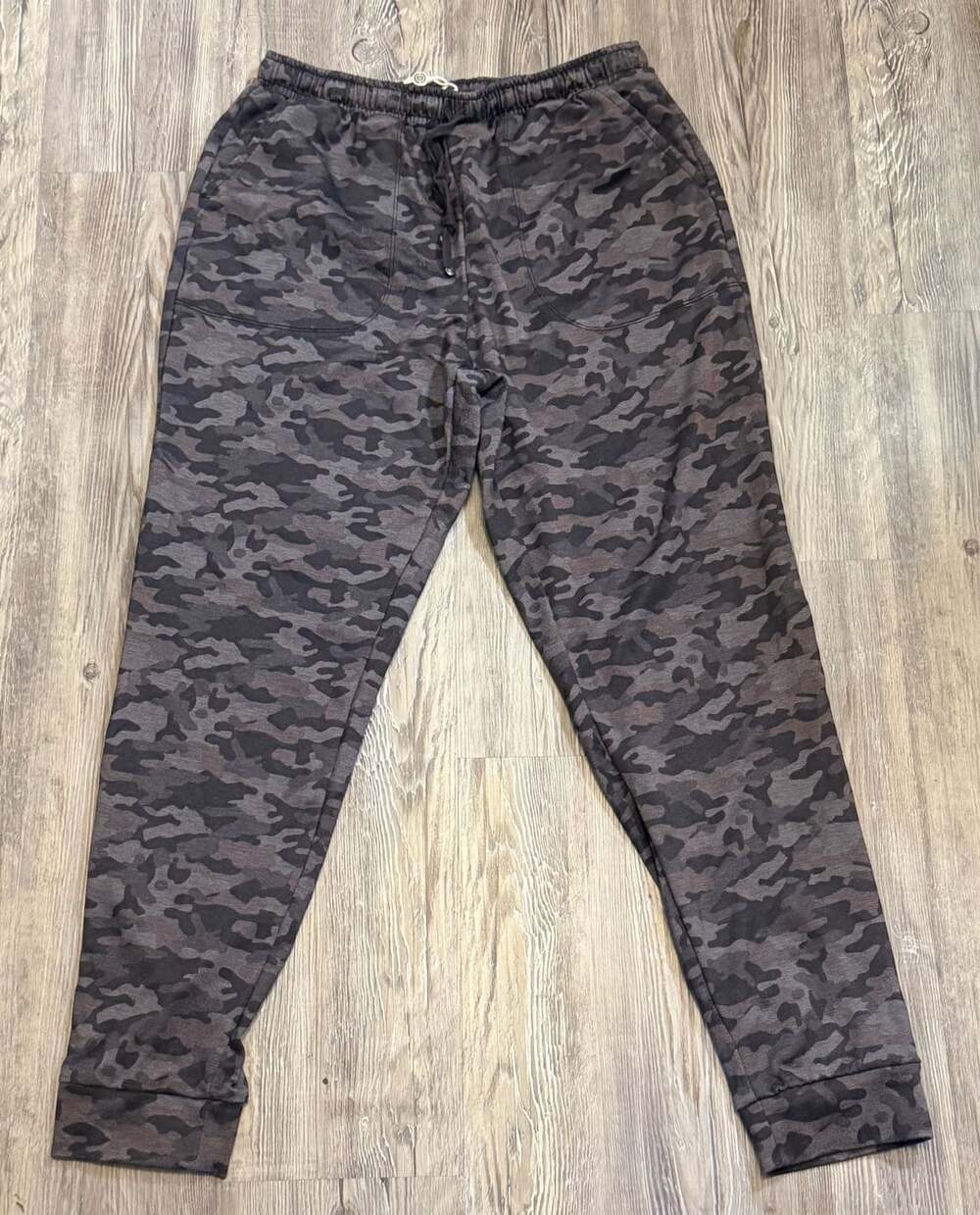 Max Studio Jogger Pants Size L Black Gray Camouflage Print Lounge Casual